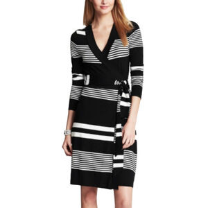 Banana Republic Black and White Stripe Wrap Dress Sz Small